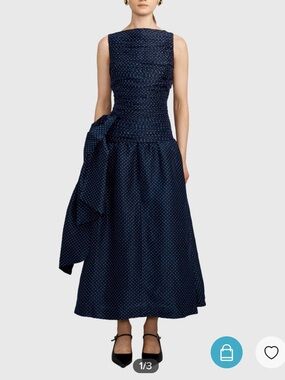 NWT Lovaan Ophelia Maxi Dress Linen Silk Navy Polka Dot Size AU 6 US 2